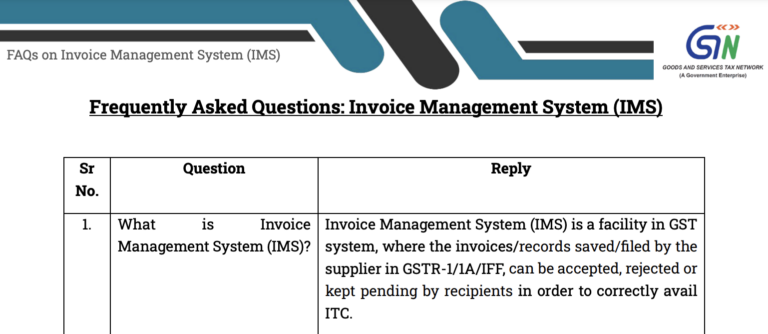 FAQ on New Invoice Management System (IMS) by GST Portal